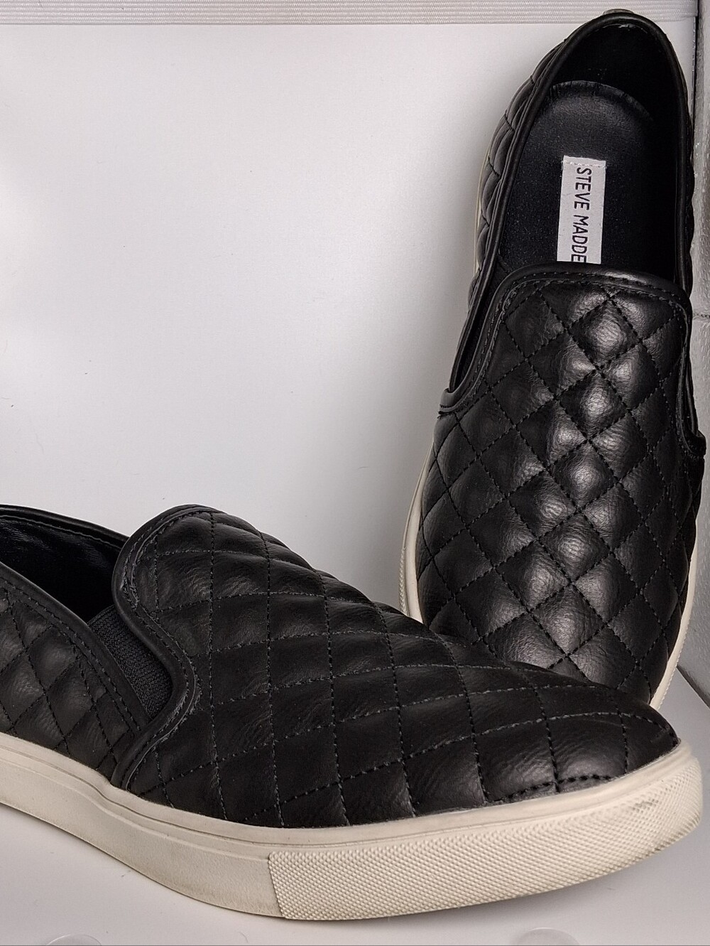 Steve Madden Black Quilted Leather Slip-On Sneakers